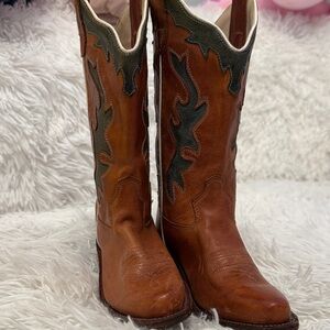 Old West Brown and Green Kids Boots